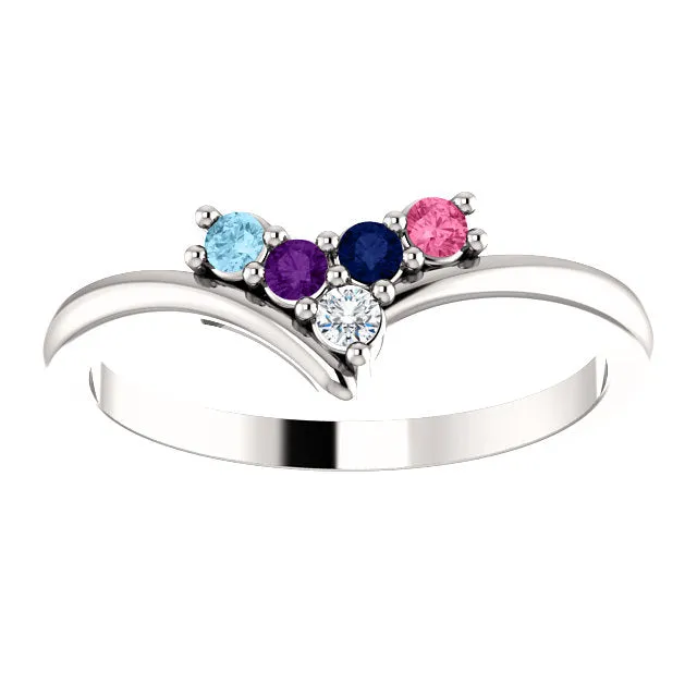 V Shaped Petite 2mm Birthstone Mother's Family Ring