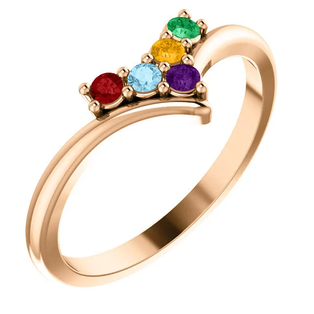 V Shaped Petite 2mm Birthstone Mother's Family Ring