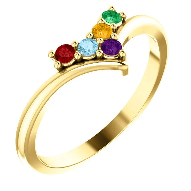 V Shaped Petite 2mm Birthstone Mother's Family Ring