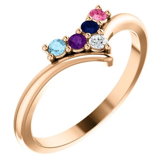 V Shaped Petite 2mm Birthstone Mother's Family Ring