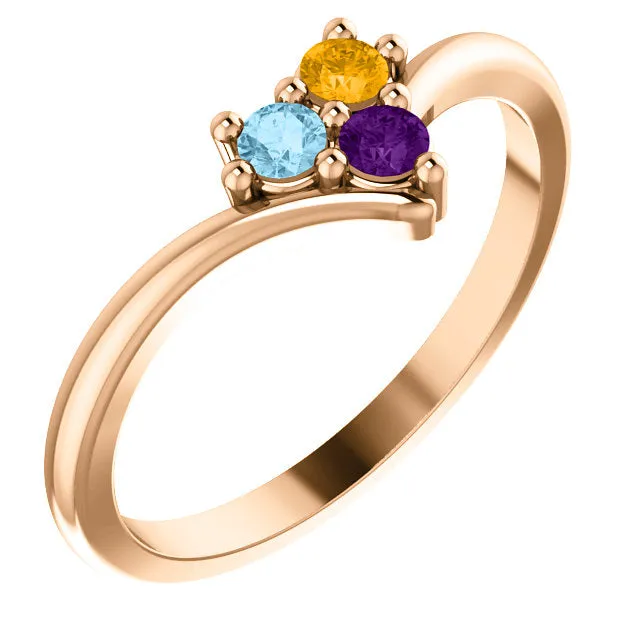 V Shaped Petite 2mm Birthstone Mother's Family Ring