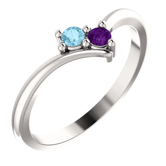 V Shaped Petite 2mm Birthstone Mother's Family Ring