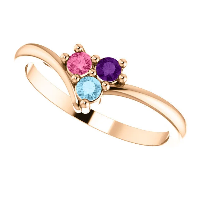 V Shaped Petite 2mm Birthstone Mother's Family Ring