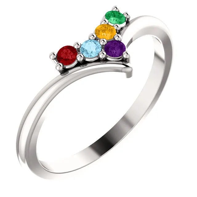 V Shaped Petite 2mm Birthstone Mother's Family Ring