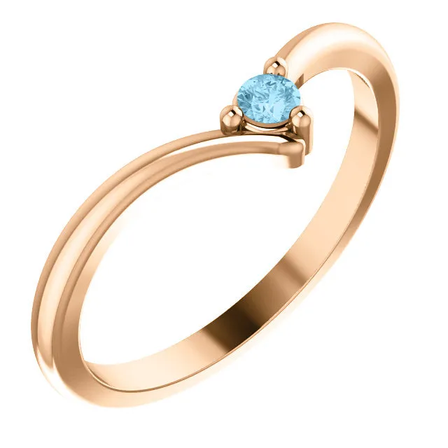 V Shaped Petite 2mm Birthstone Mother's Family Ring