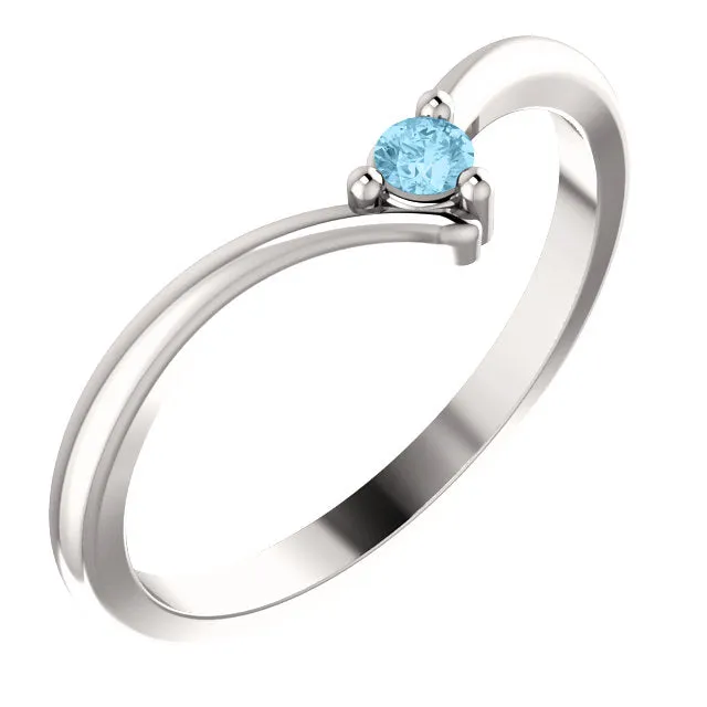 V Shaped Petite 2mm Birthstone Mother's Family Ring