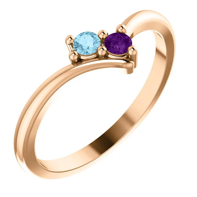 V Shaped Petite 2mm Birthstone Mother's Family Ring