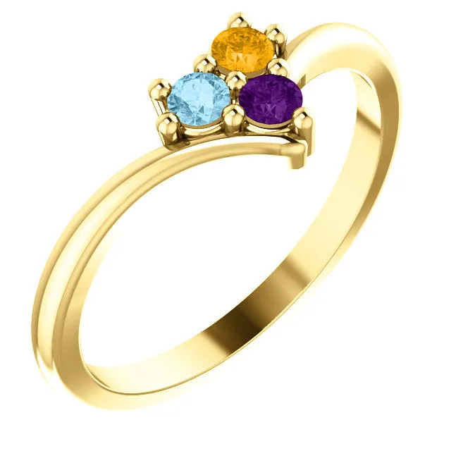 V Shaped Petite 2mm Birthstone Mother's Family Ring