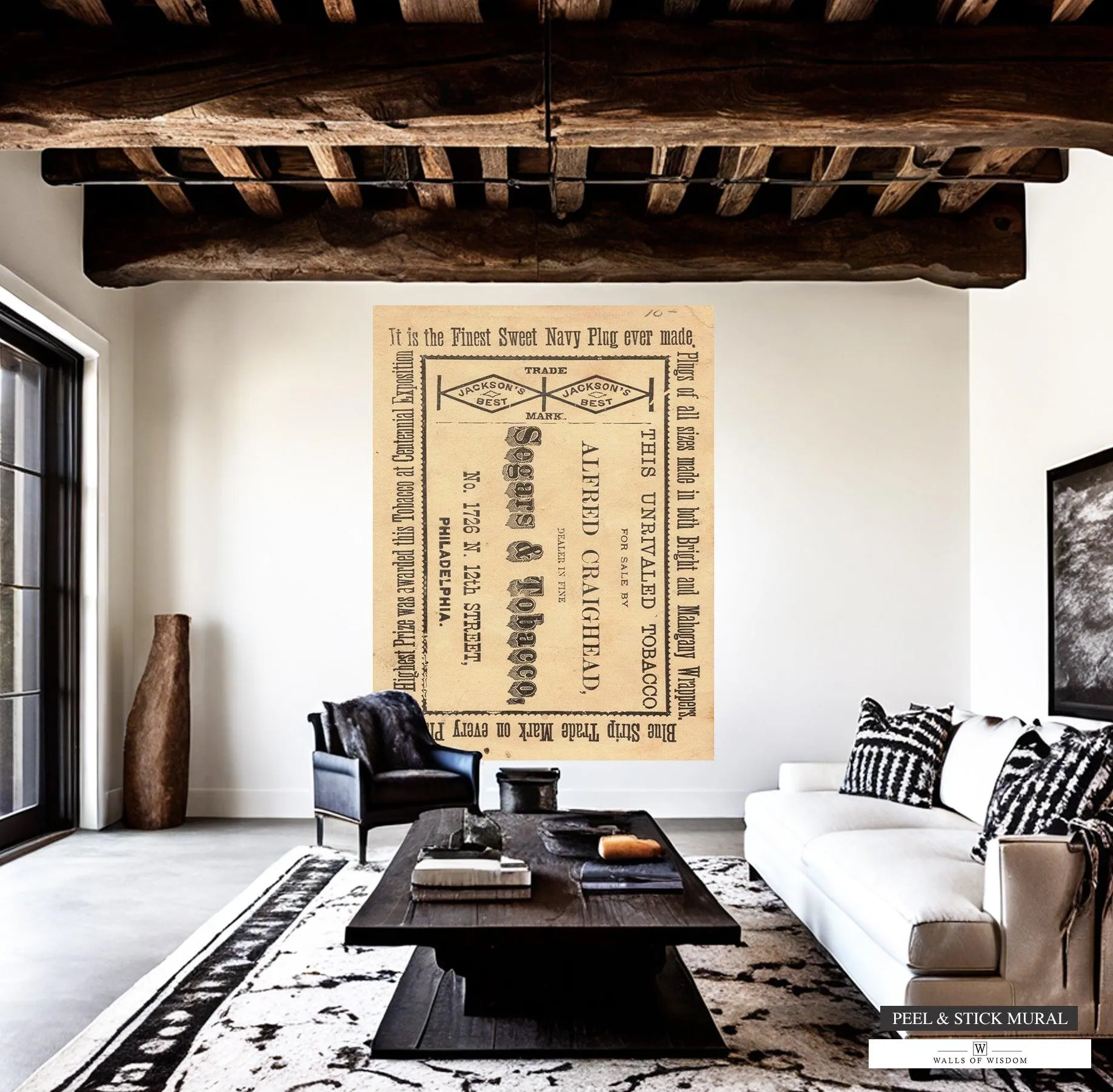Vintage Jackson's Best Tobacco Label Mural - Western Print Style Wallpaper, Peel & Stick