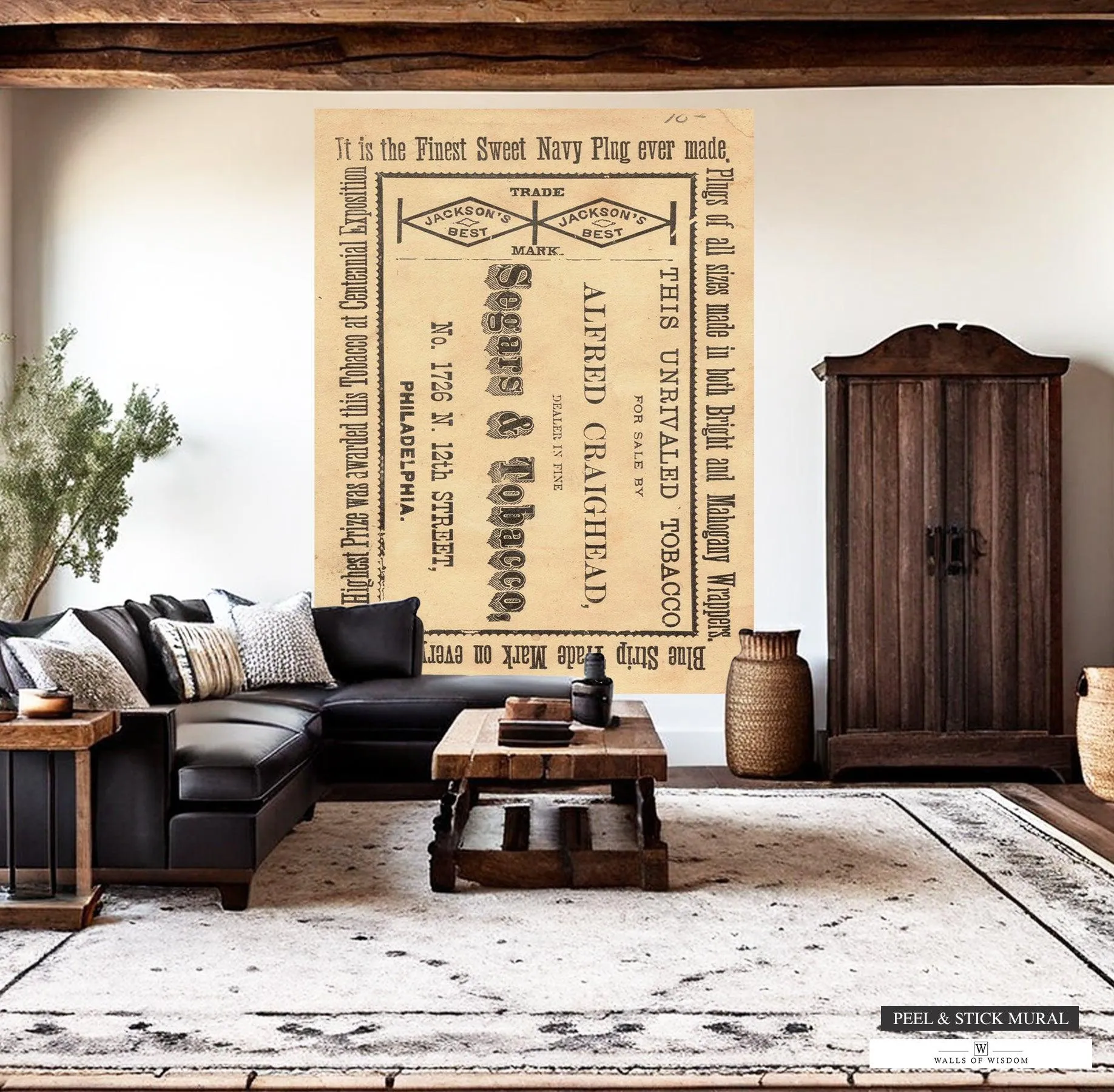 Vintage Jackson's Best Tobacco Label Mural - Western Print Style Wallpaper, Peel & Stick