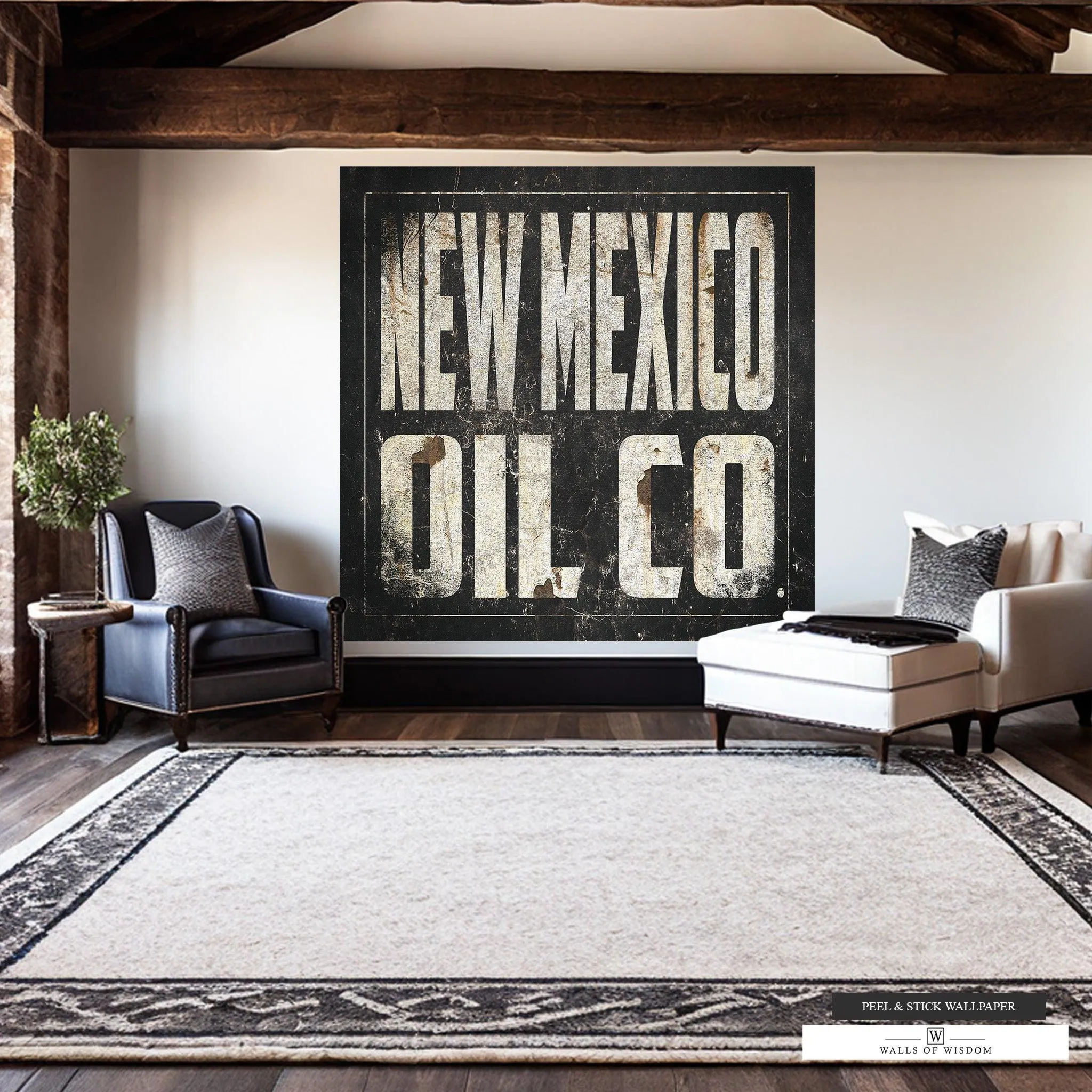 Vintage New Mexico Oil Co Wall Mural Art – Timeless Charm, Industrial Elegance, Peel and Stick