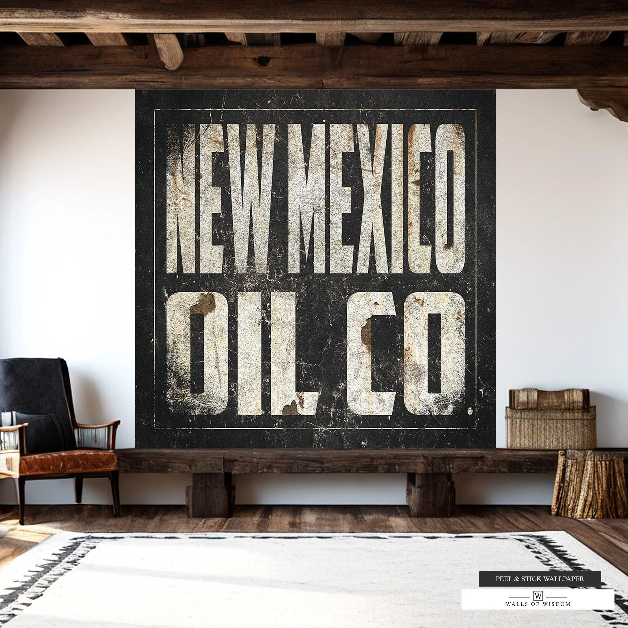 Vintage New Mexico Oil Co Wall Mural Art – Timeless Charm, Industrial Elegance, Peel and Stick