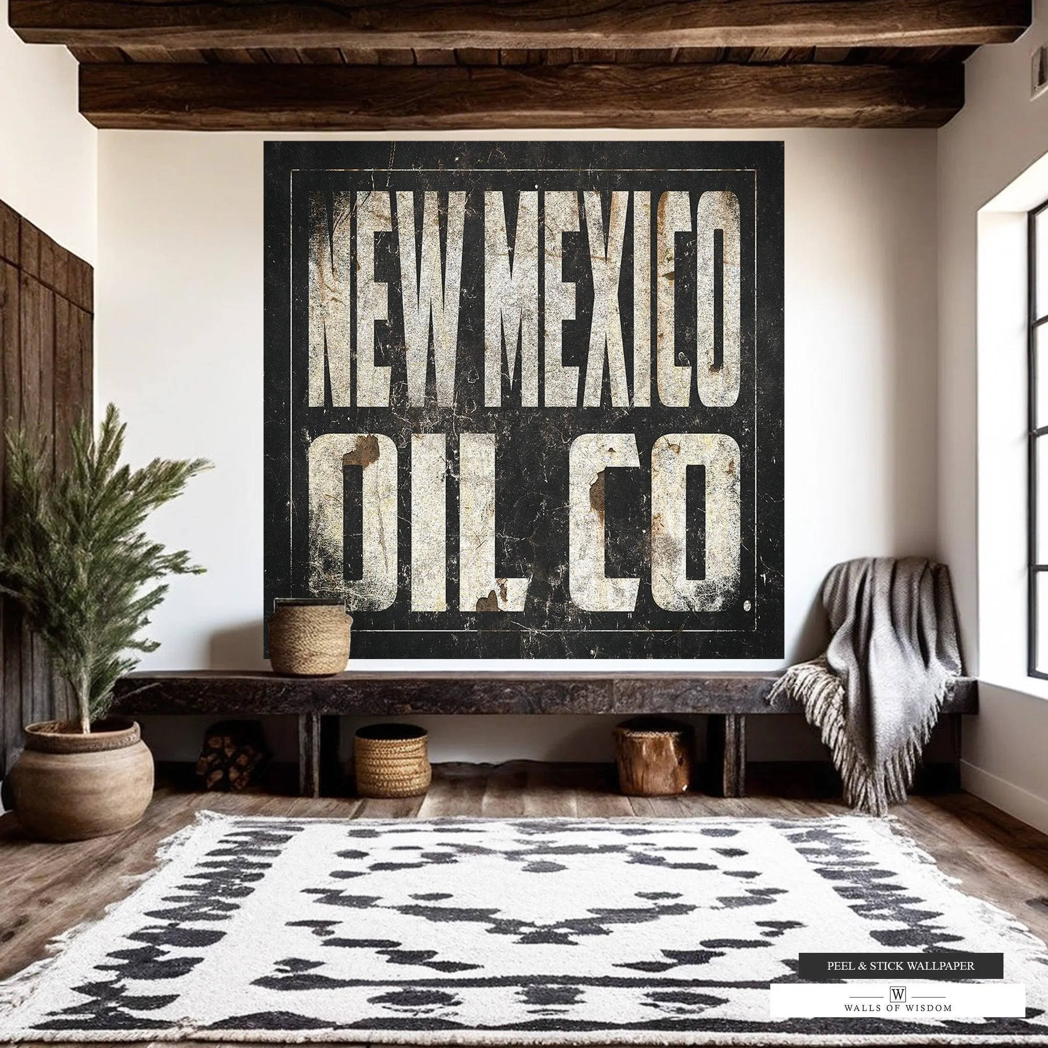 Vintage New Mexico Oil Co Wall Mural Art – Timeless Charm, Industrial Elegance, Peel and Stick
