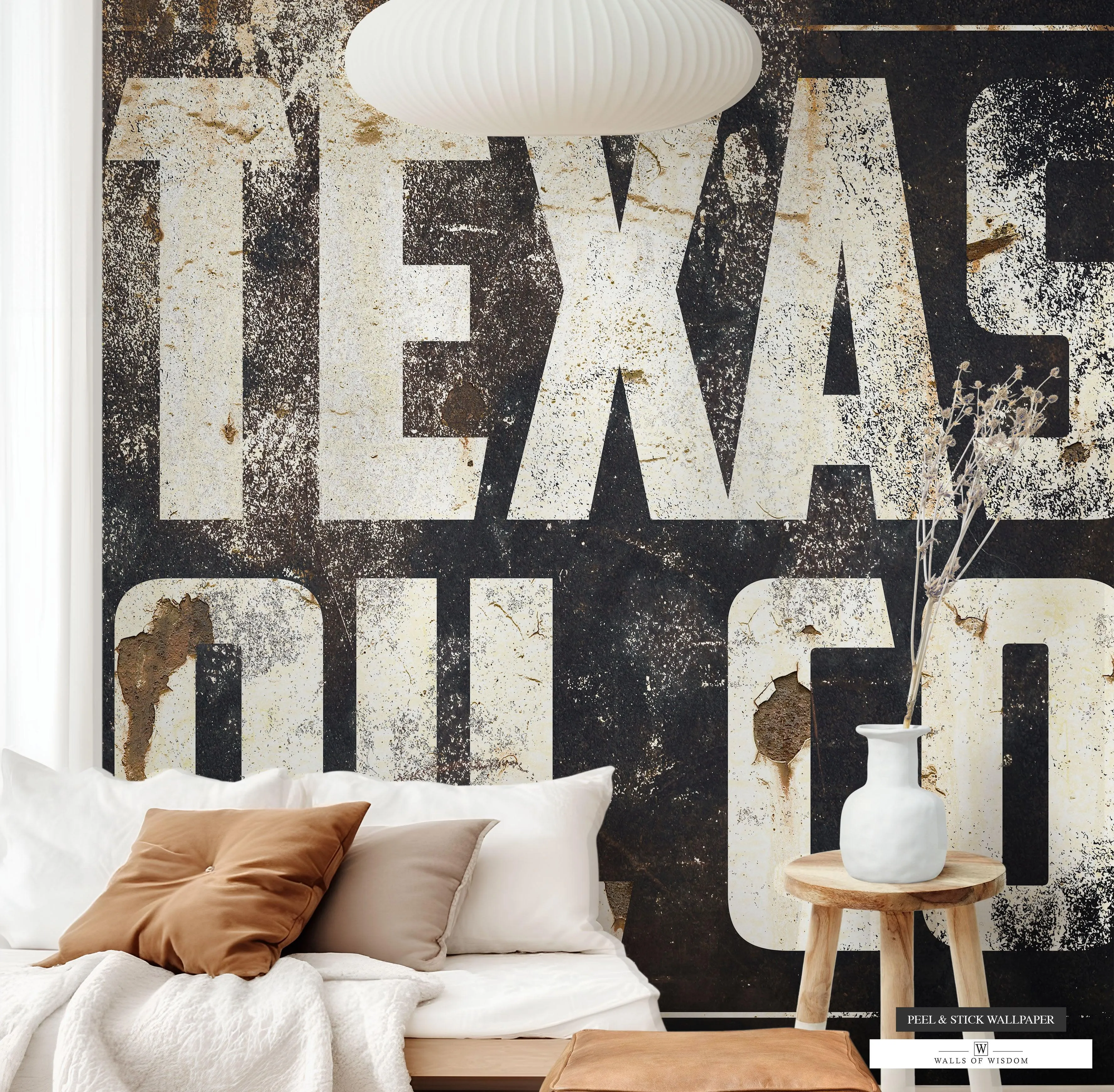 Vintage Texas Oil Co Mural - Rustic Industrial Peel & Stick Wallpaper Large Wall Art
