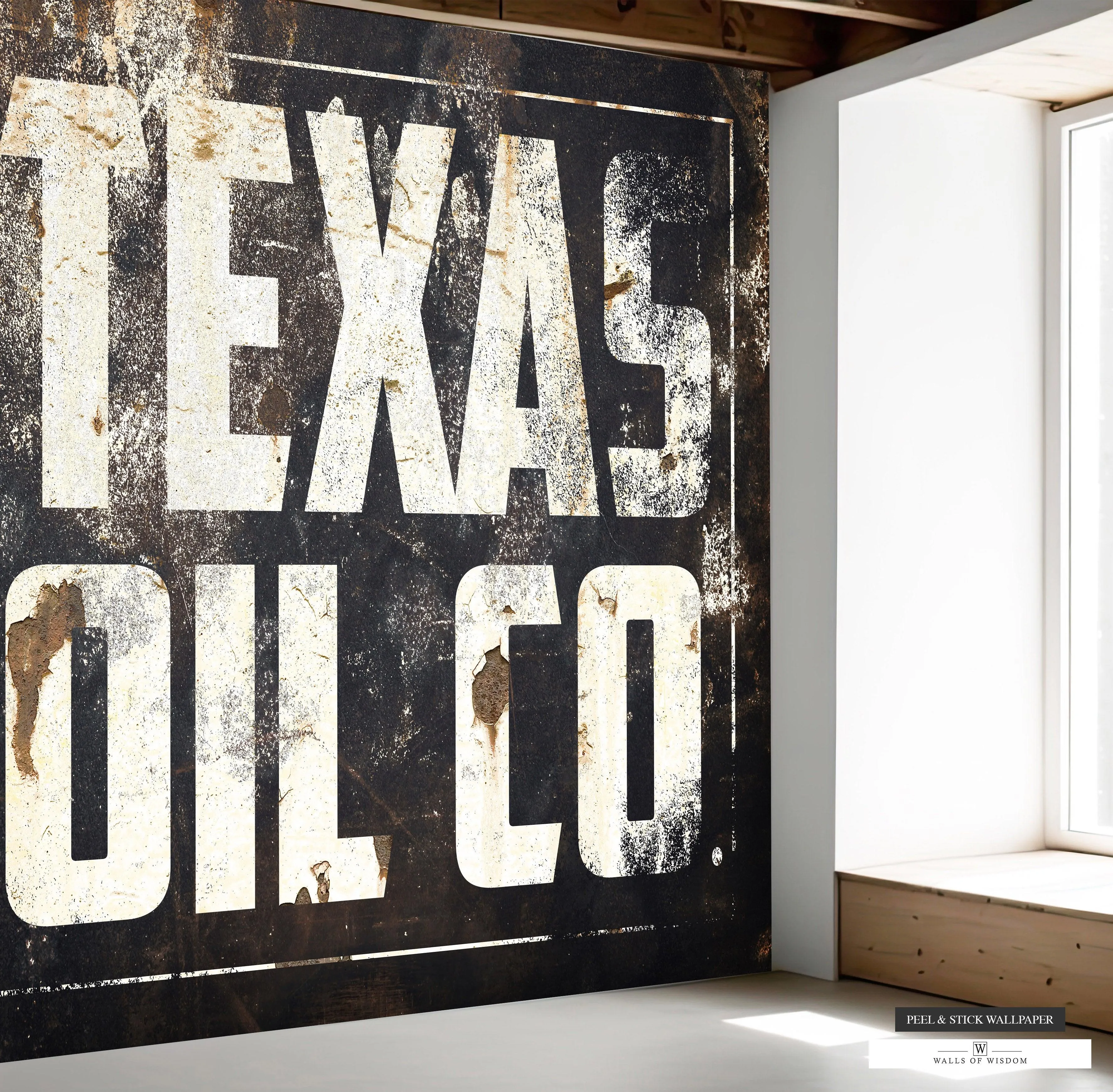 Vintage Texas Oil Co Mural - Rustic Industrial Peel & Stick Wallpaper Large Wall Art