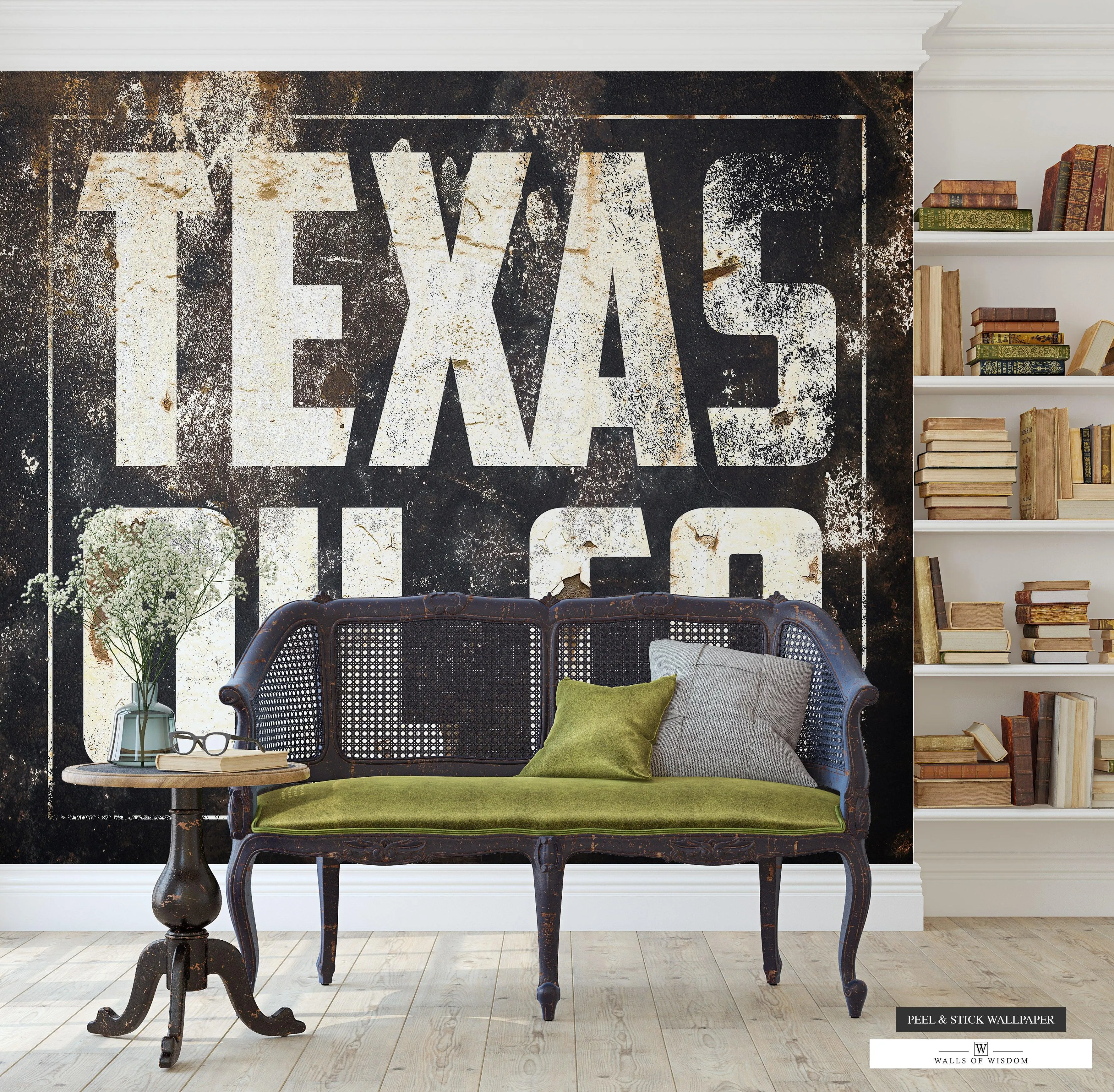 Vintage Texas Oil Co Mural - Rustic Industrial Peel & Stick Wallpaper Large Wall Art