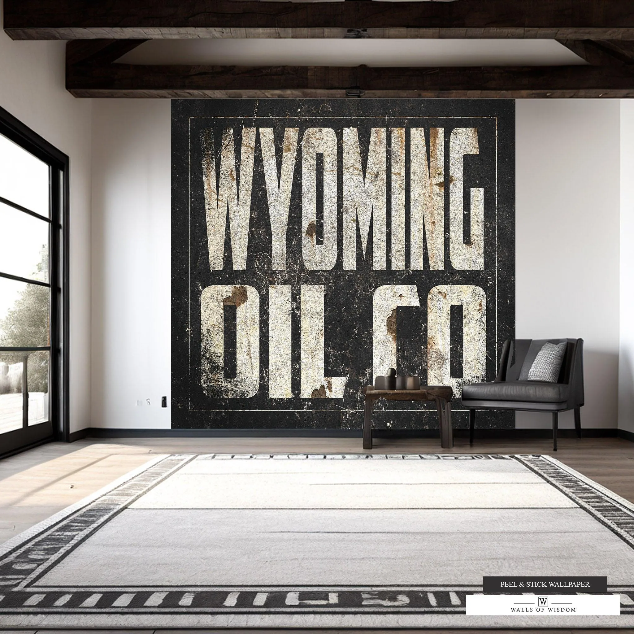 Vintage Wyoming Oil Co Wall Mural – Rustic Charm, Industrial Elegance, Peel and Stick
