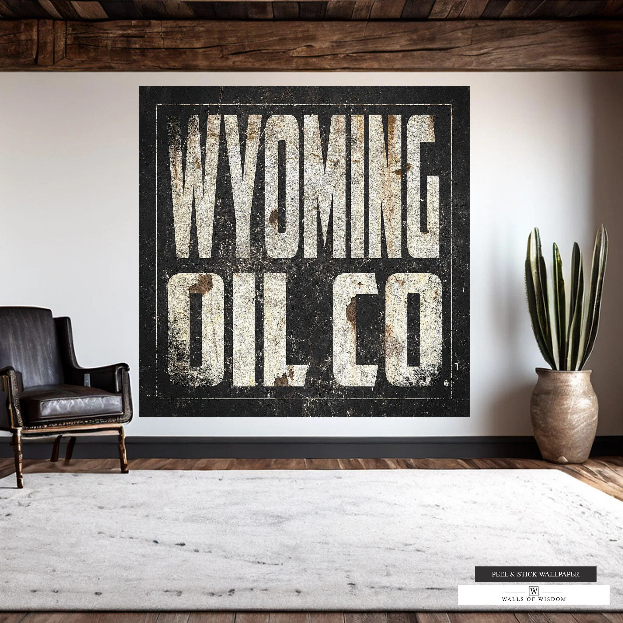 Vintage Wyoming Oil Co Wall Mural – Rustic Charm, Industrial Elegance, Peel and Stick