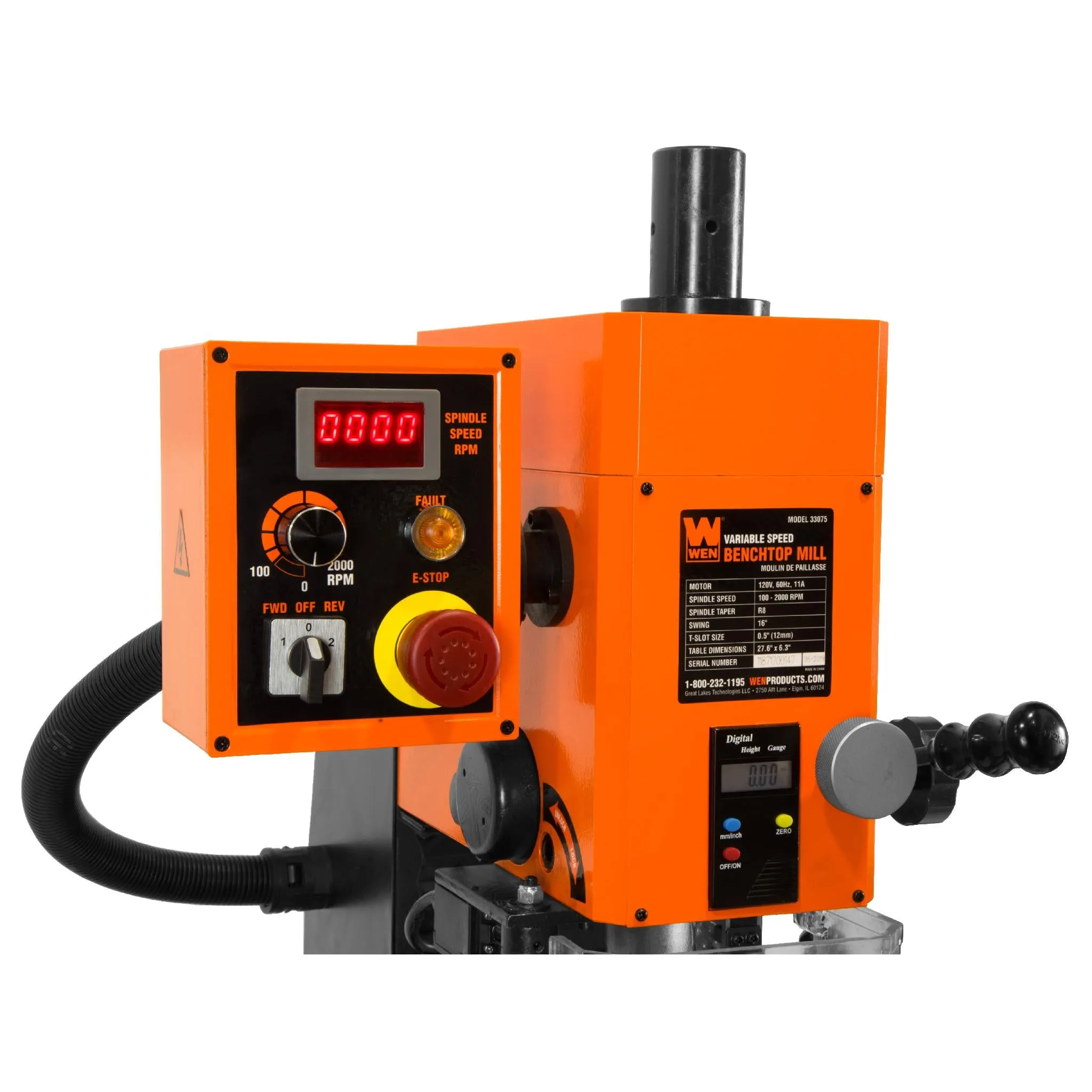 WEN 33075T 11-Amp Variable Speed 16-Inch Benchtop Milling Machine with Digital Readout and Extra-Large Mill Table