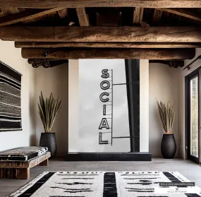 Western Bar 'Social' Sign Mural - Modern Black & White Peel & Stick Wallpaper