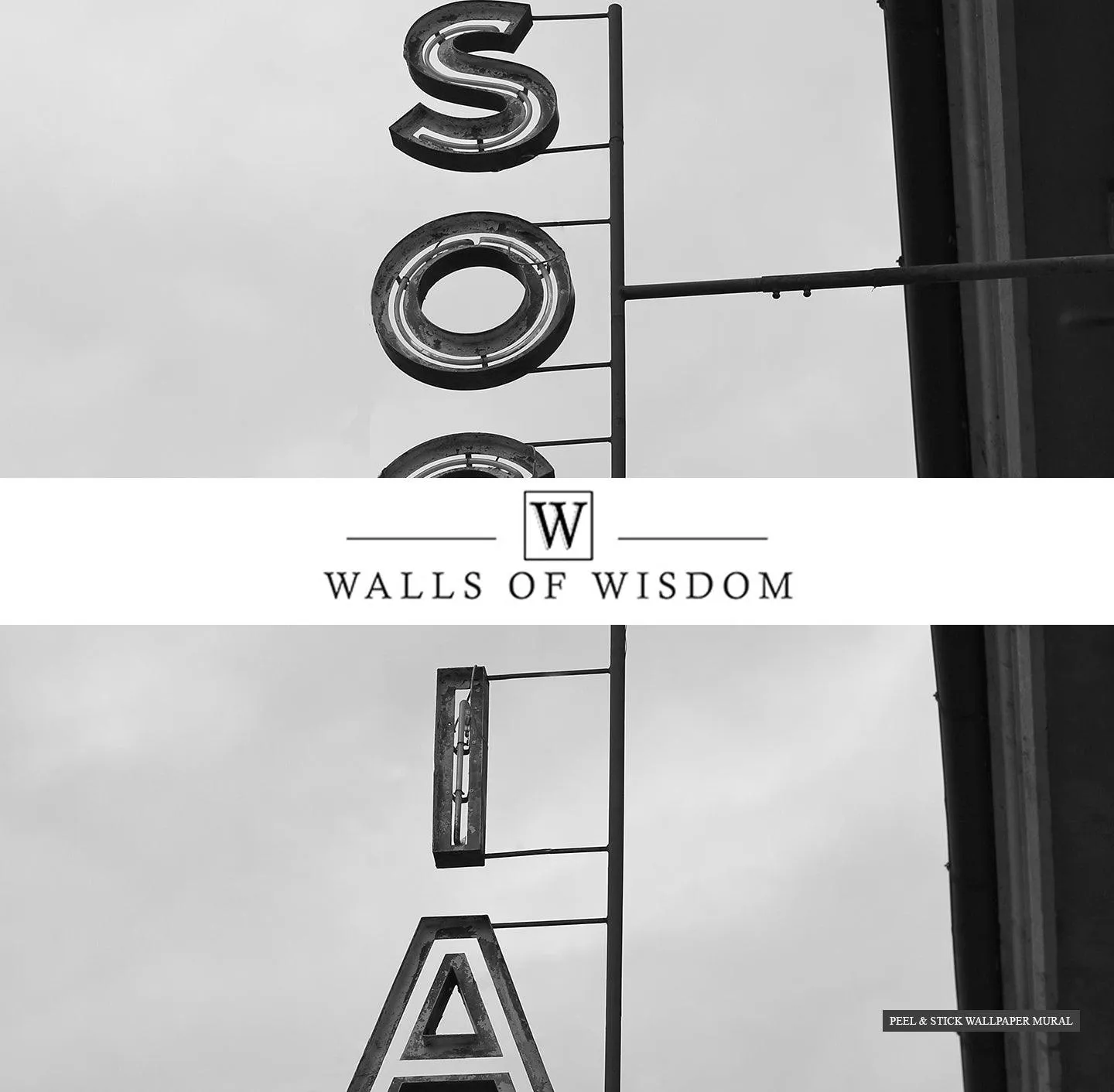 Western Bar 'Social' Sign Mural - Modern Black & White Peel & Stick Wallpaper