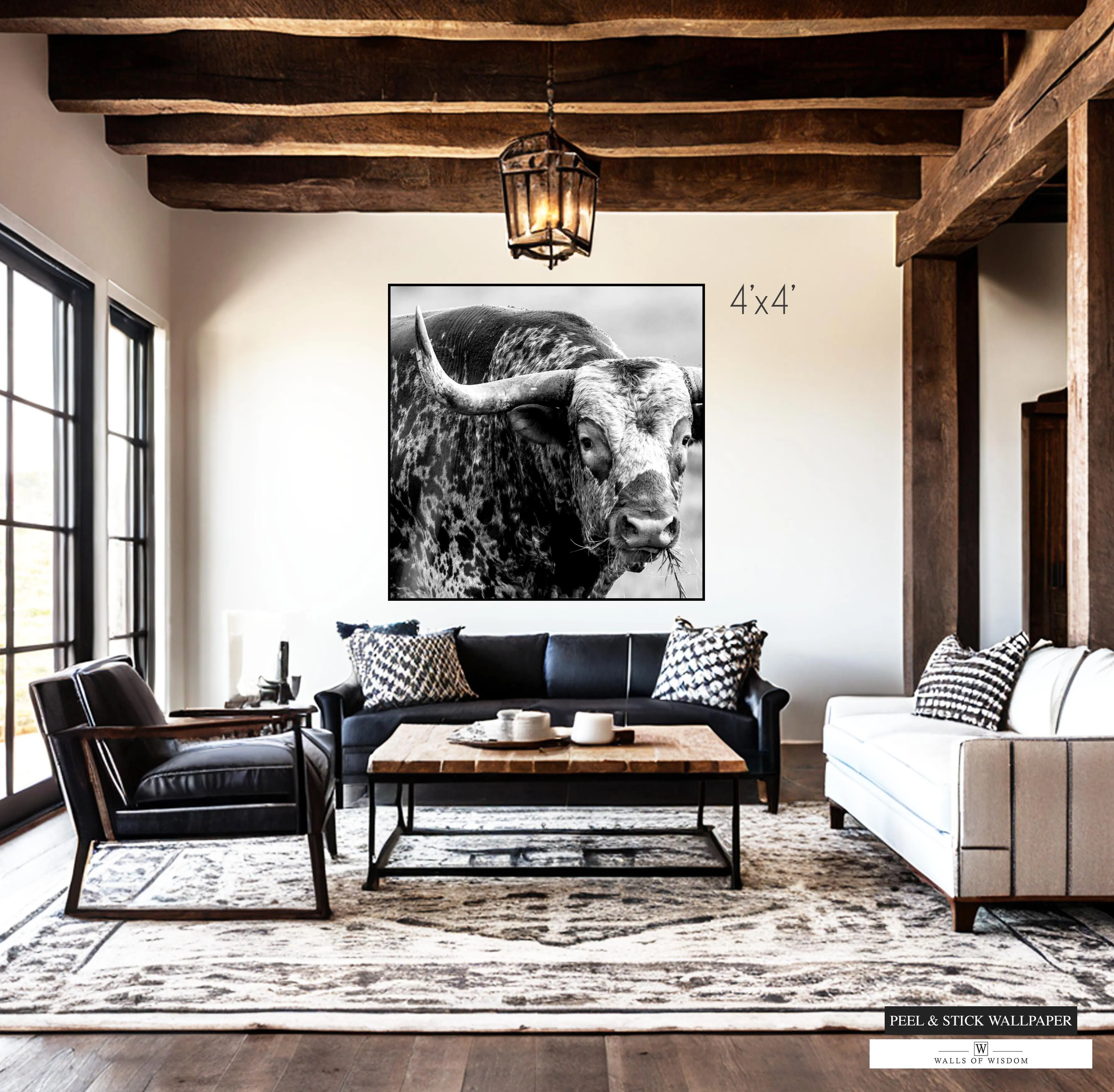 Western Longhorn Wallpaper - Texas Longhorn Wall Art Mural Peel and Stick