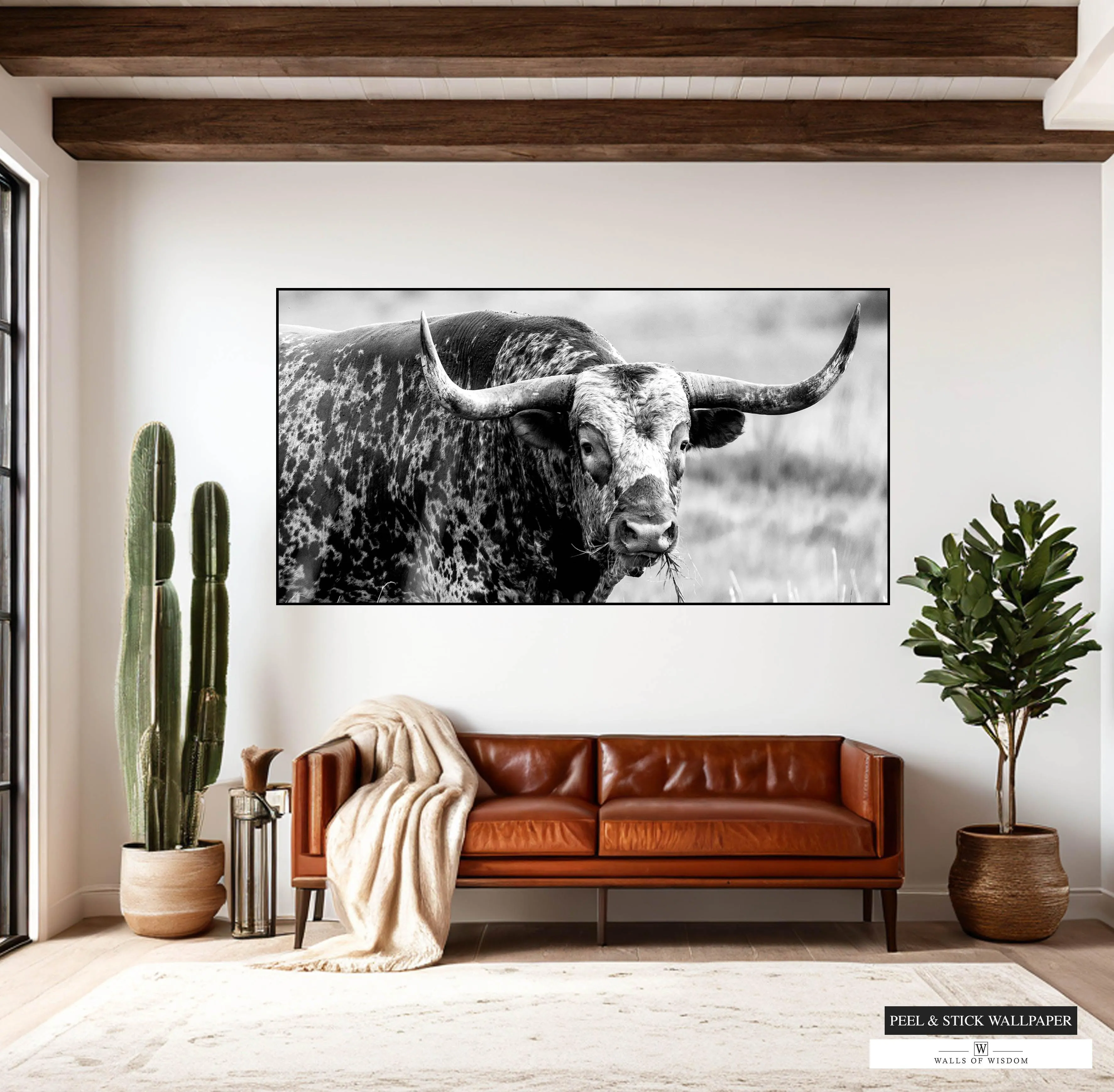 Western Longhorn Wallpaper - Texas Longhorn Wall Art Mural Peel and Stick