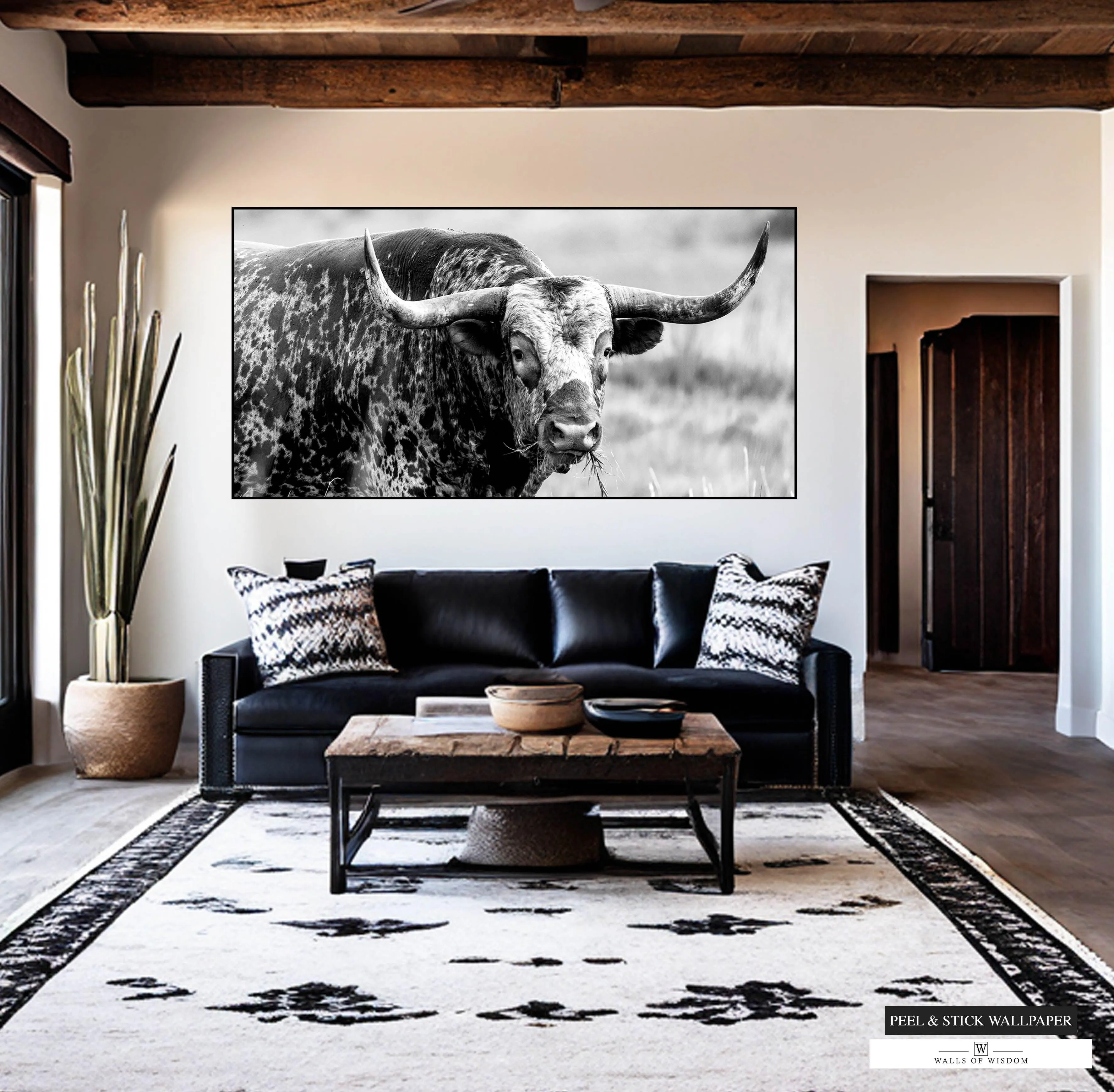 Western Longhorn Wallpaper - Texas Longhorn Wall Art Mural Peel and Stick