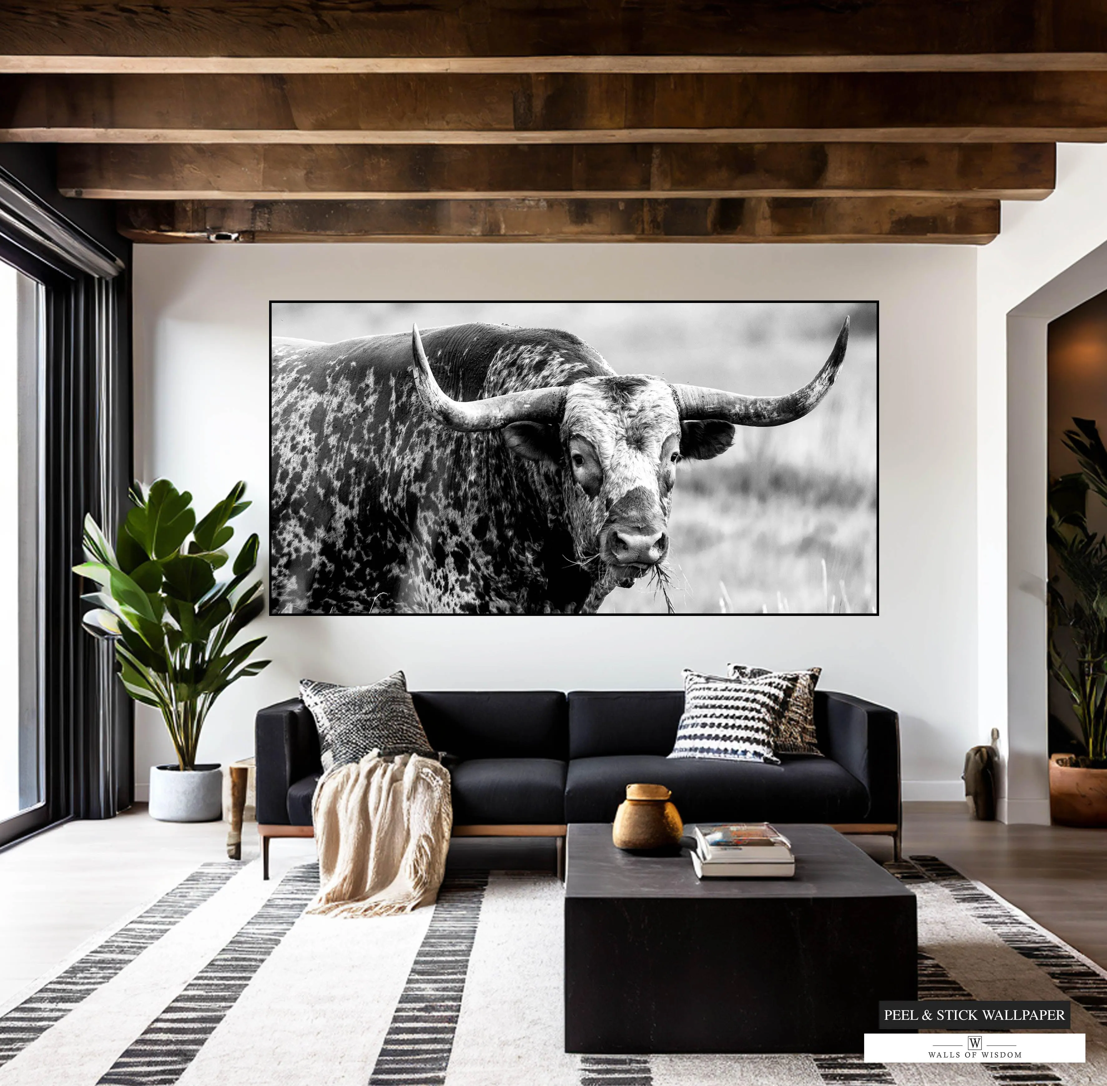Western Longhorn Wallpaper - Texas Longhorn Wall Art Mural Peel and Stick