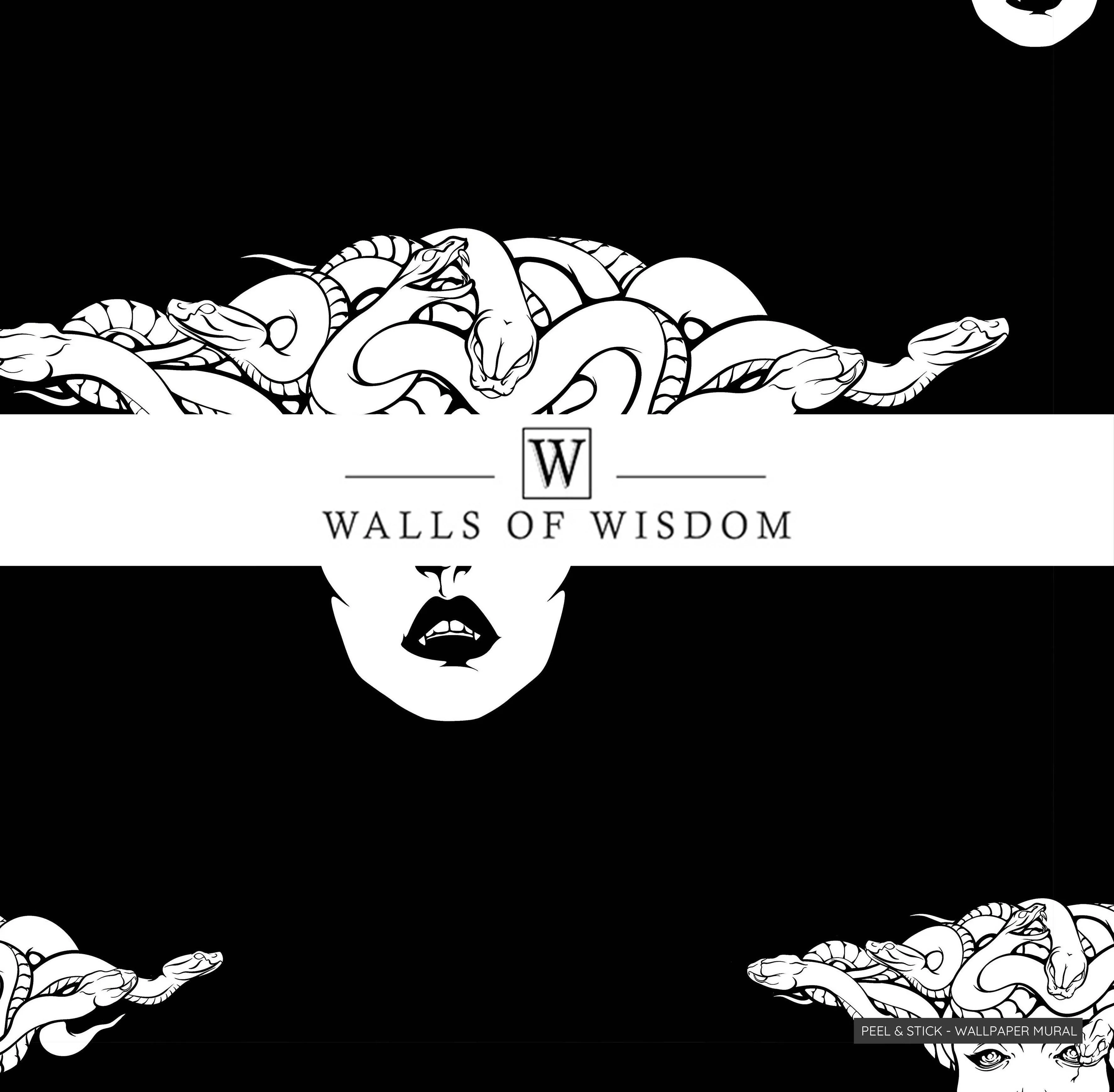 White Medusa Peel & Stick Wallpaper: Black Background - Best Witchy Feminine Decor"