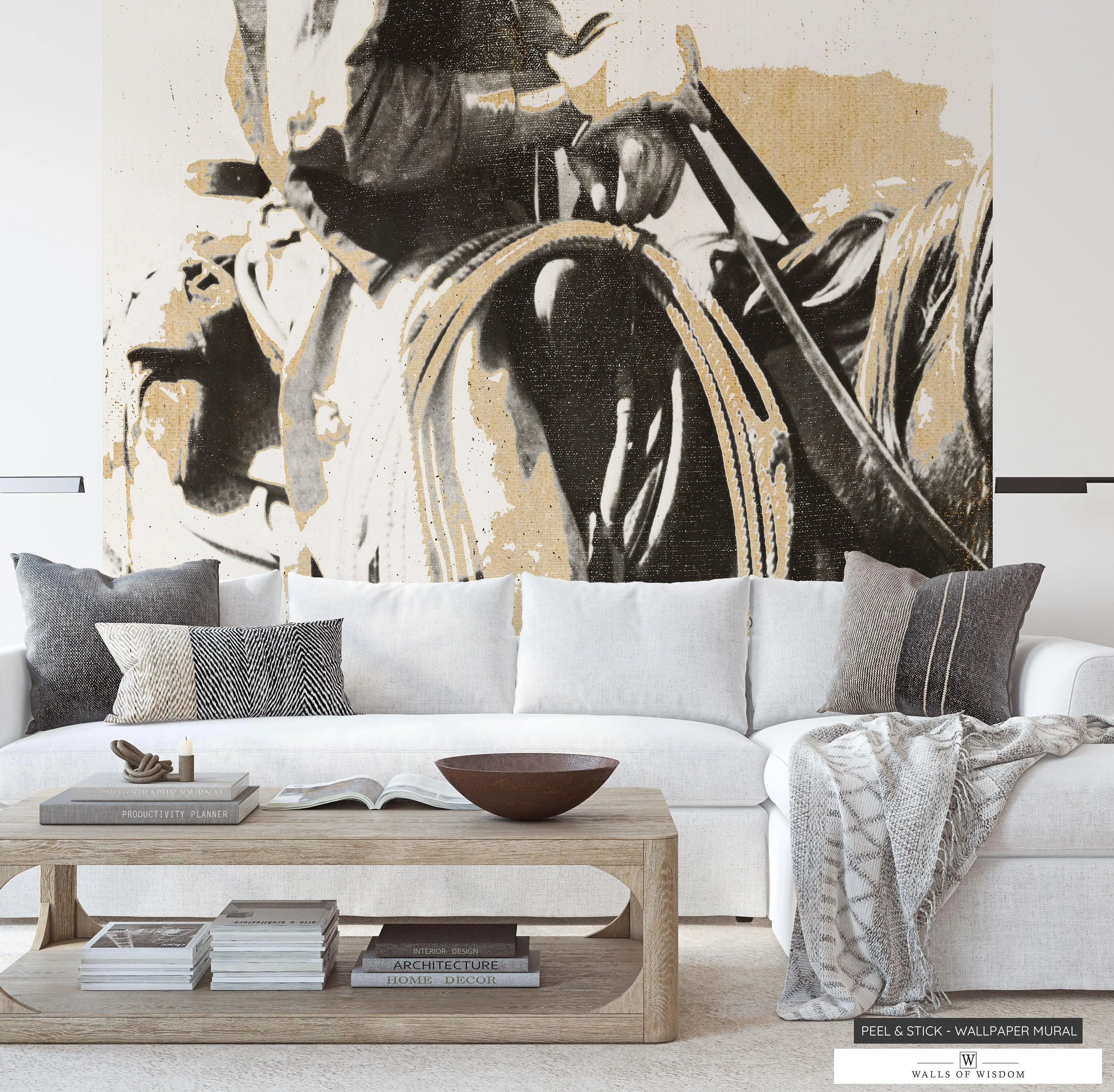 Wild West Essence Peel & Stick Wallpaper Mural: Vintage Black & White Western Design for Modern Homes
