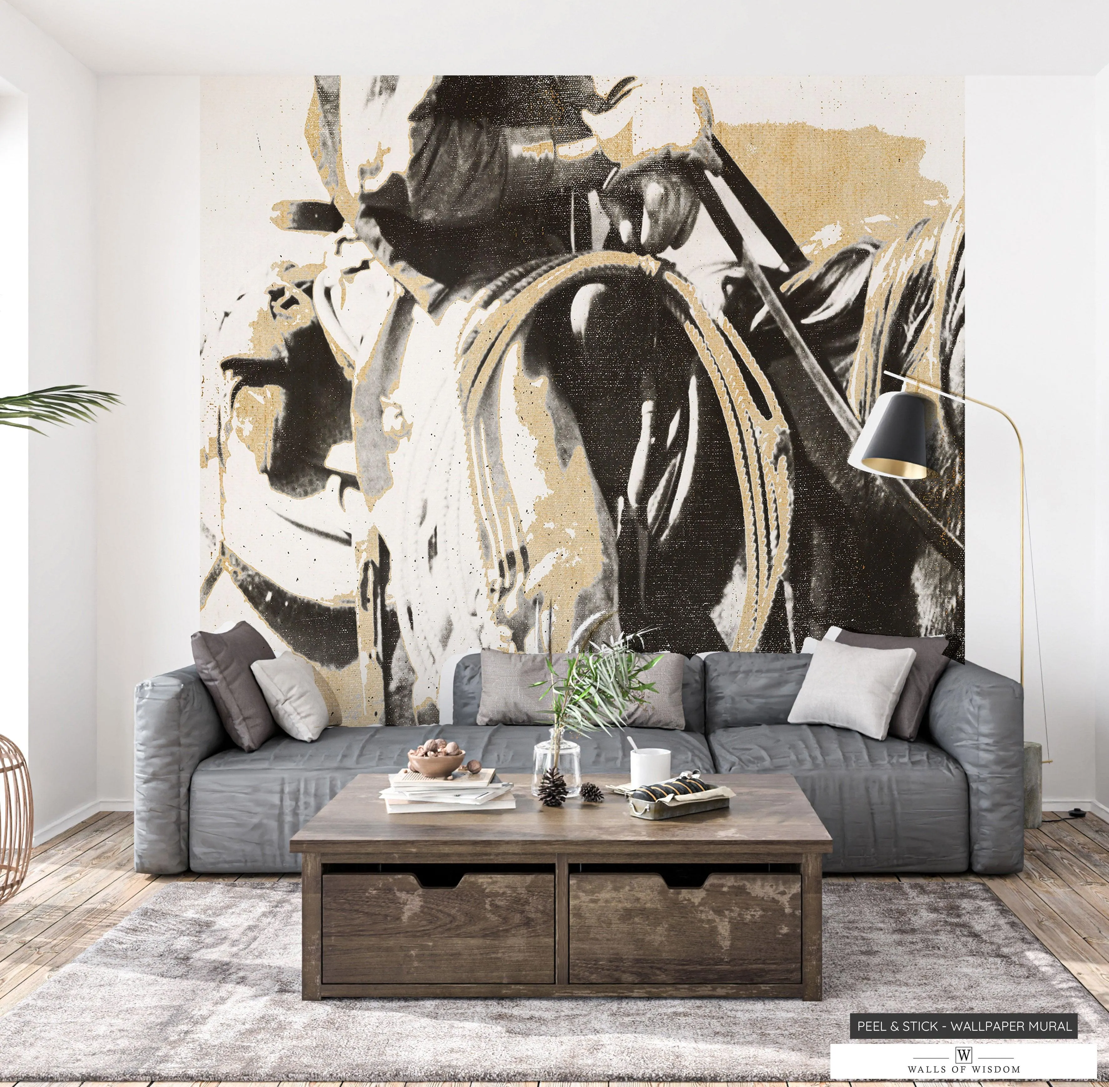 Wild West Essence Peel & Stick Wallpaper Mural: Vintage Black & White Western Design for Modern Homes