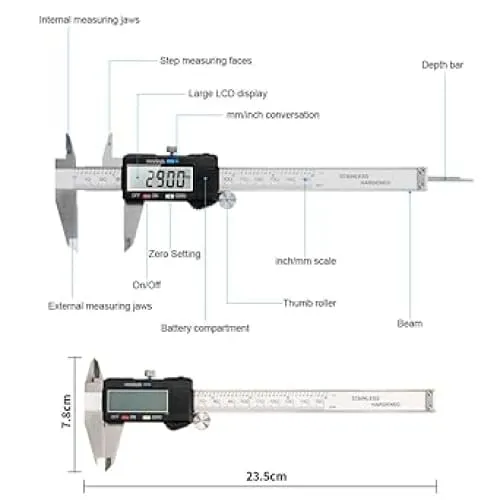Xtreme Xccessories digital caliper 0-6 Metric Inch Fraction Caliper Measuring Tool Stainless Steel Electronic 6 inch Caliper Measurement Tool Vernier Caliper Large LCD Display (150mm)